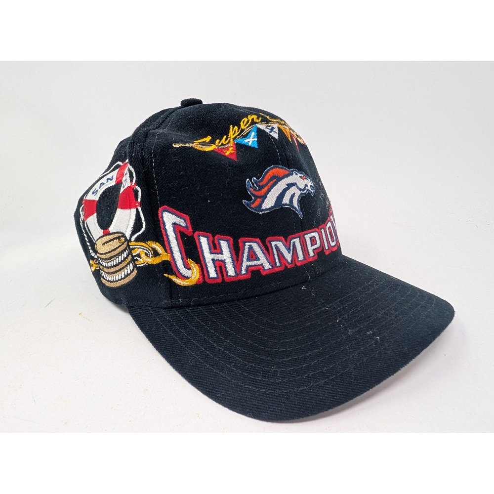 VINTAGE Denver Broncos Hat Cap Snap Back Mens One Size Black NFL Logo Athletic